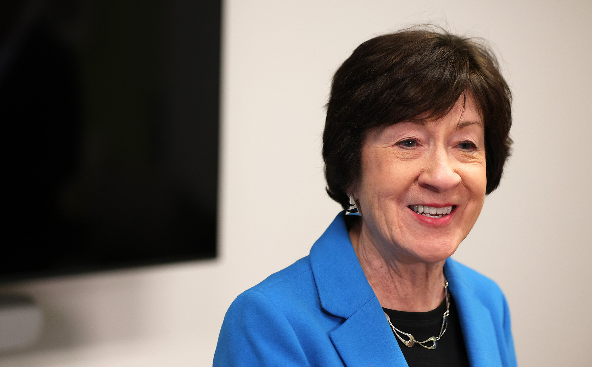 PORTLAND, ME - MARCH 28: U.S. Sen. Susan Collins (R) answers reporters questions after a tour on the new Malone Family Tower at Maine Medical Center in Portland. (Staff photo by Ben McCanna/Staff Photographer)