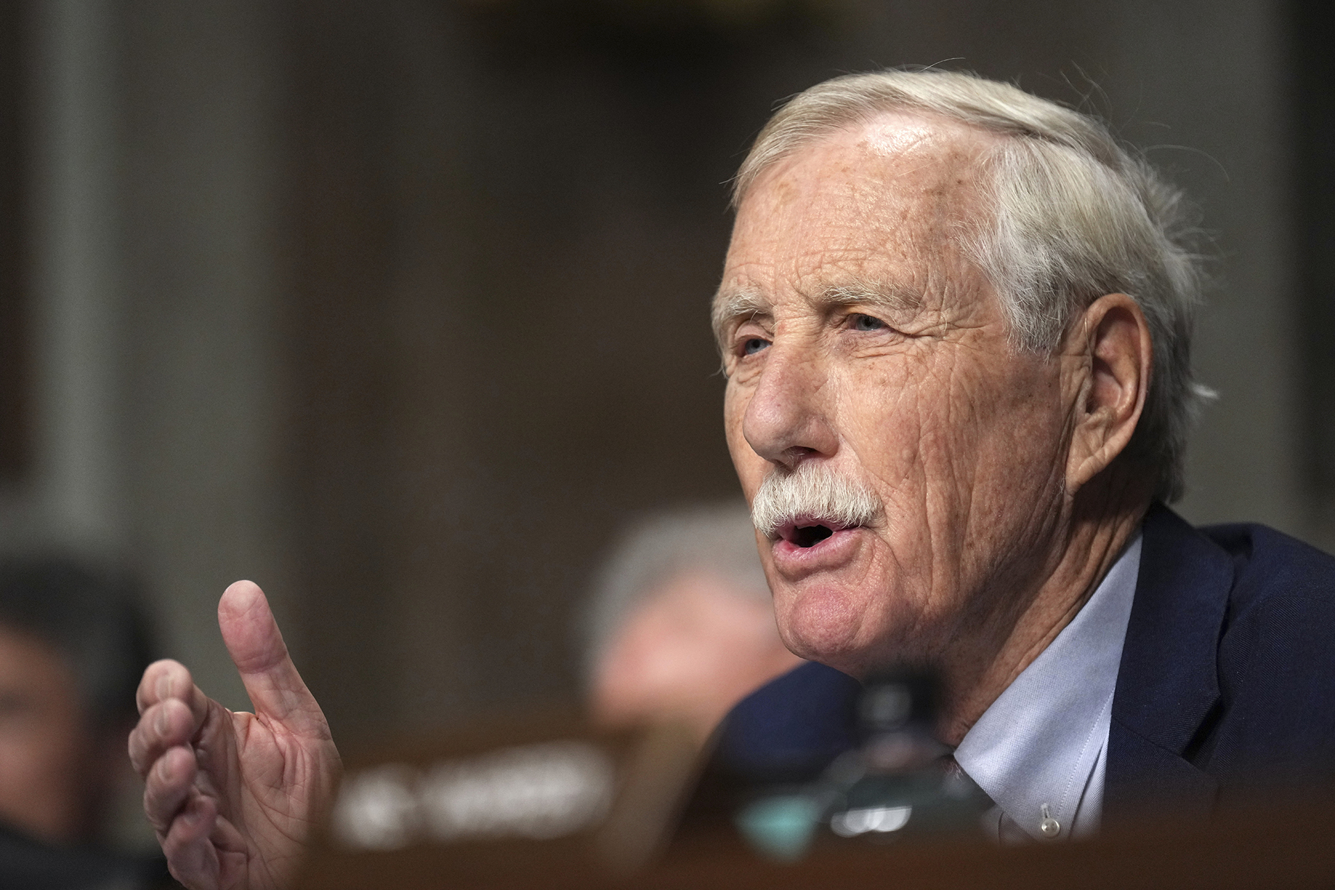 Sen. Angus King, I-Maine speaks at the Senate Armed Services Committee confirmation hearing for Pete Hegseth, President-elect Donald Trump's choice to be Defense secretary, at the Capitol in Washington, Tuesday, Jan. 14, 2025. (AP Photo/Jacquelyn Martin)