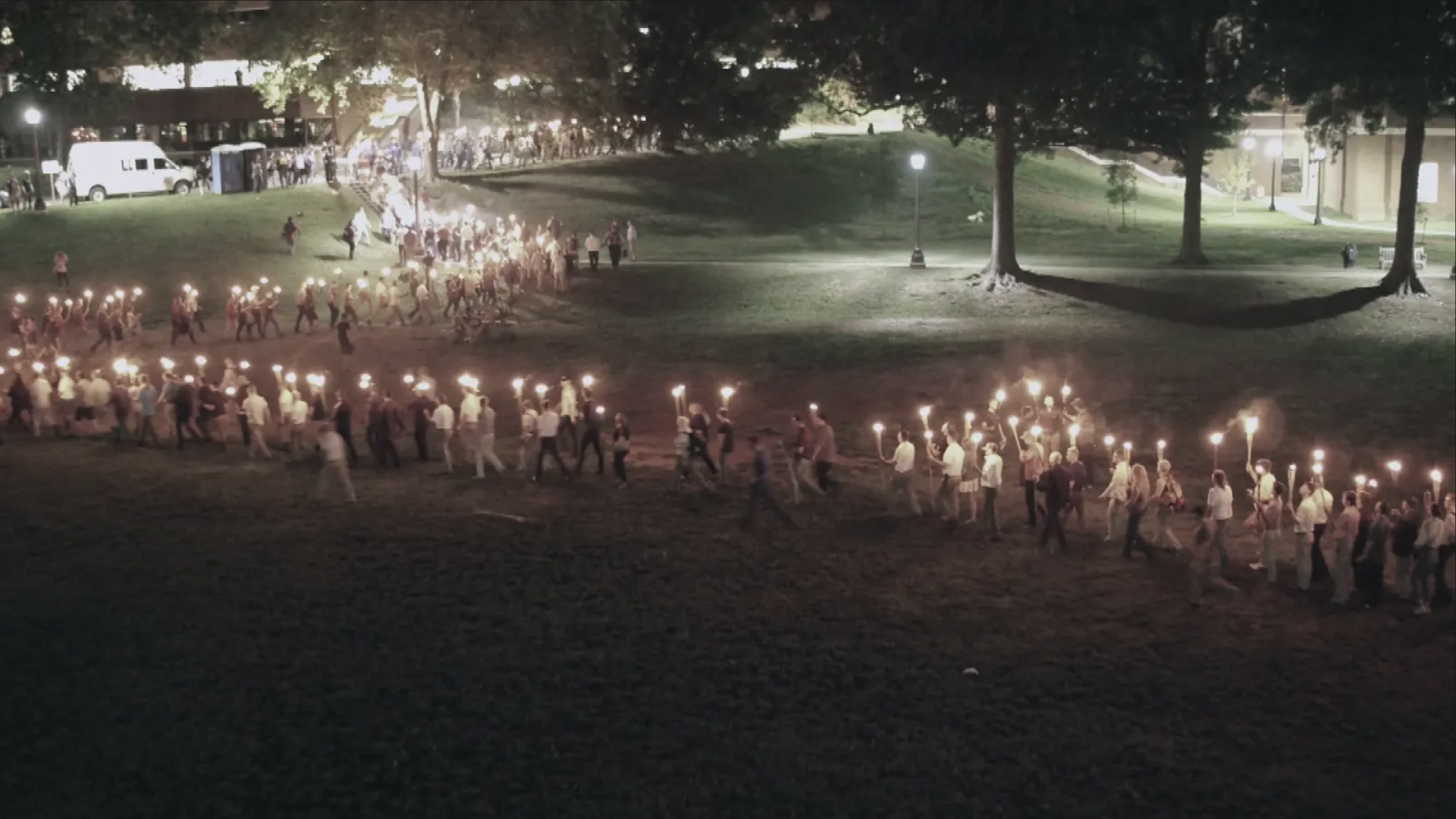 A still of "Unite the Right" marchers in Charlottesville, Virginia, in August 2017 from FRONTLINE and ProPublica's "Documenting Hate: Charlottesville."