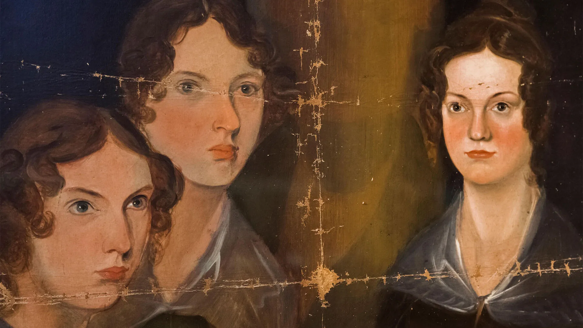 Color portrait of the Brontë sisters by Patrick Branwell Brontë, dated 1824.