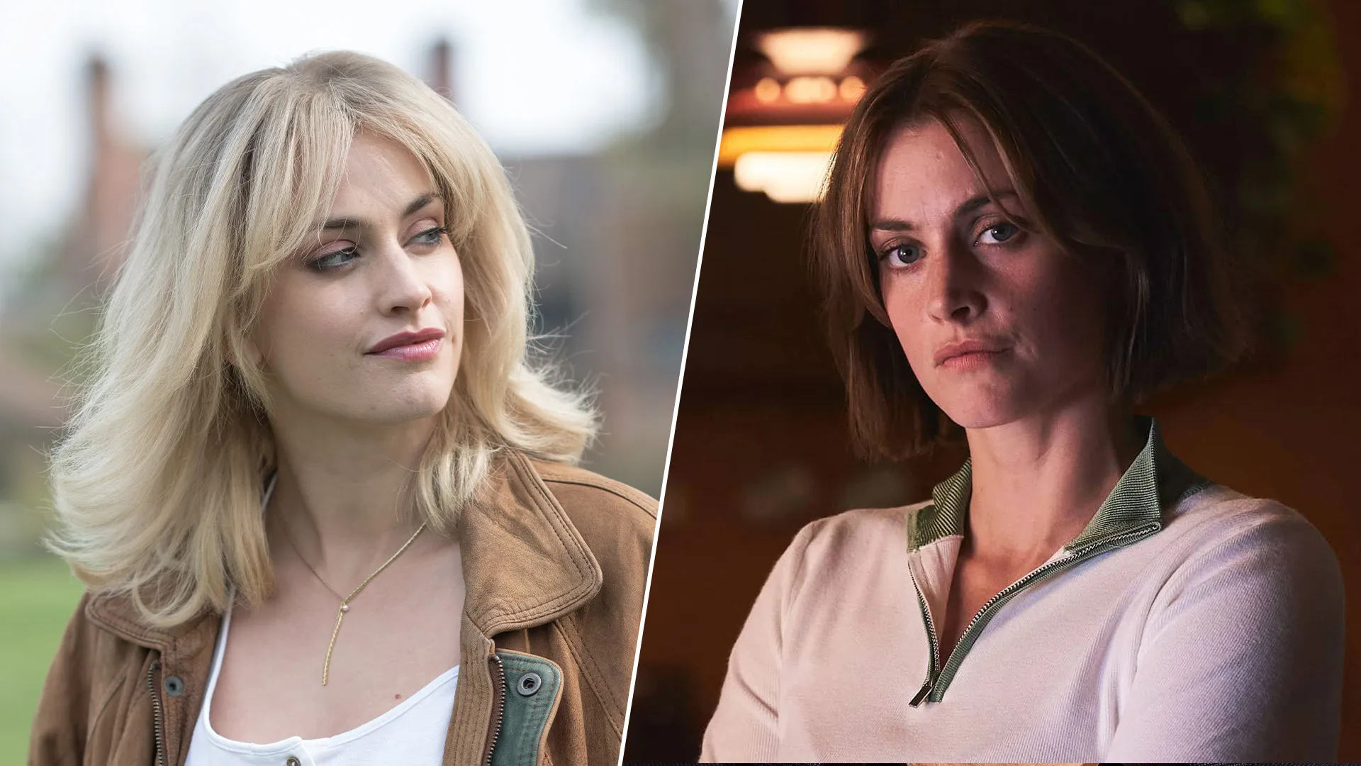 Actor Stefanie Martini in two different roles for MASTERPIECE PBS: As The Gold's Marnie Palmer (left) and Maigret's Louise Maigret (right).