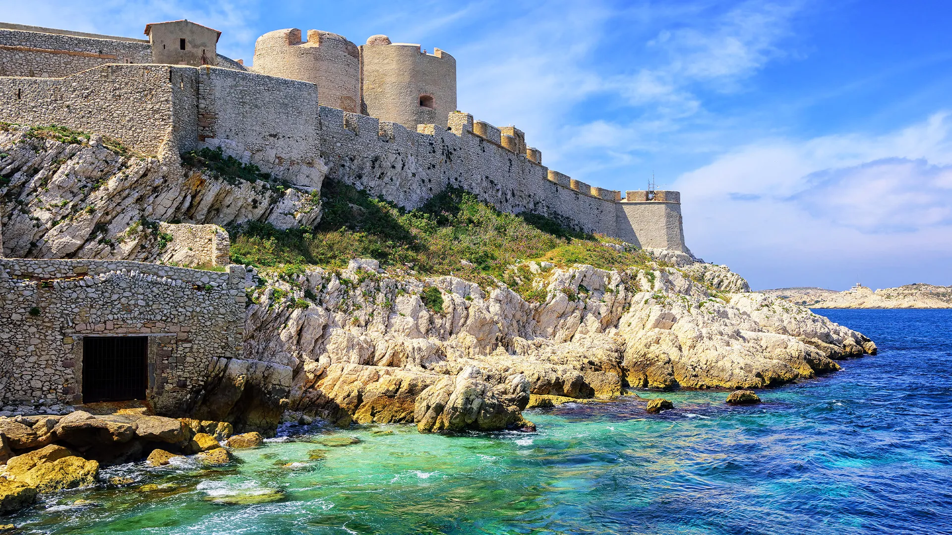 Color photo of the fortress Chateau-d'If off the coast of Marseilles, France.