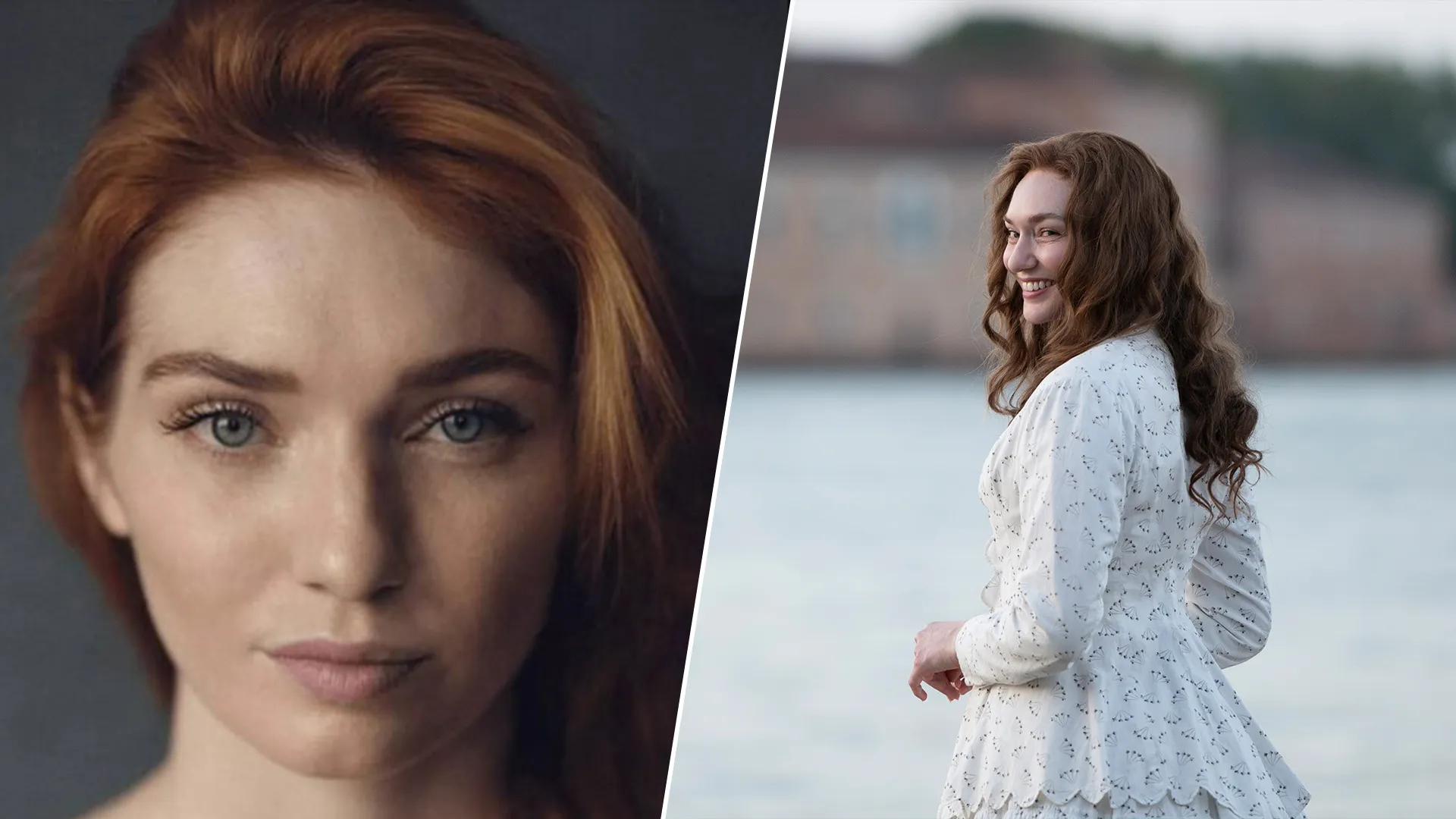 Actor Eleanor Tomlinson (left) and as her character Louisa Byrne in The Forsytes as seen on PBS MASTERPIECE.