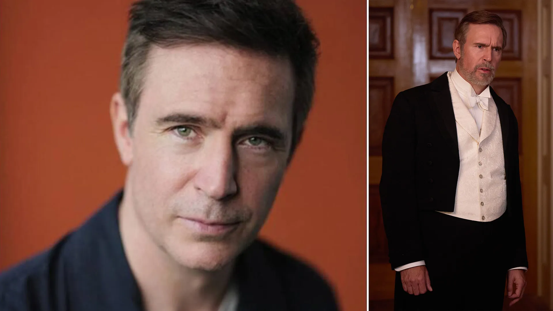 Actor Jack Davenport (left) and his character James Forsyte in The Forsytes, a period drama from PBS MASTERPIECE.