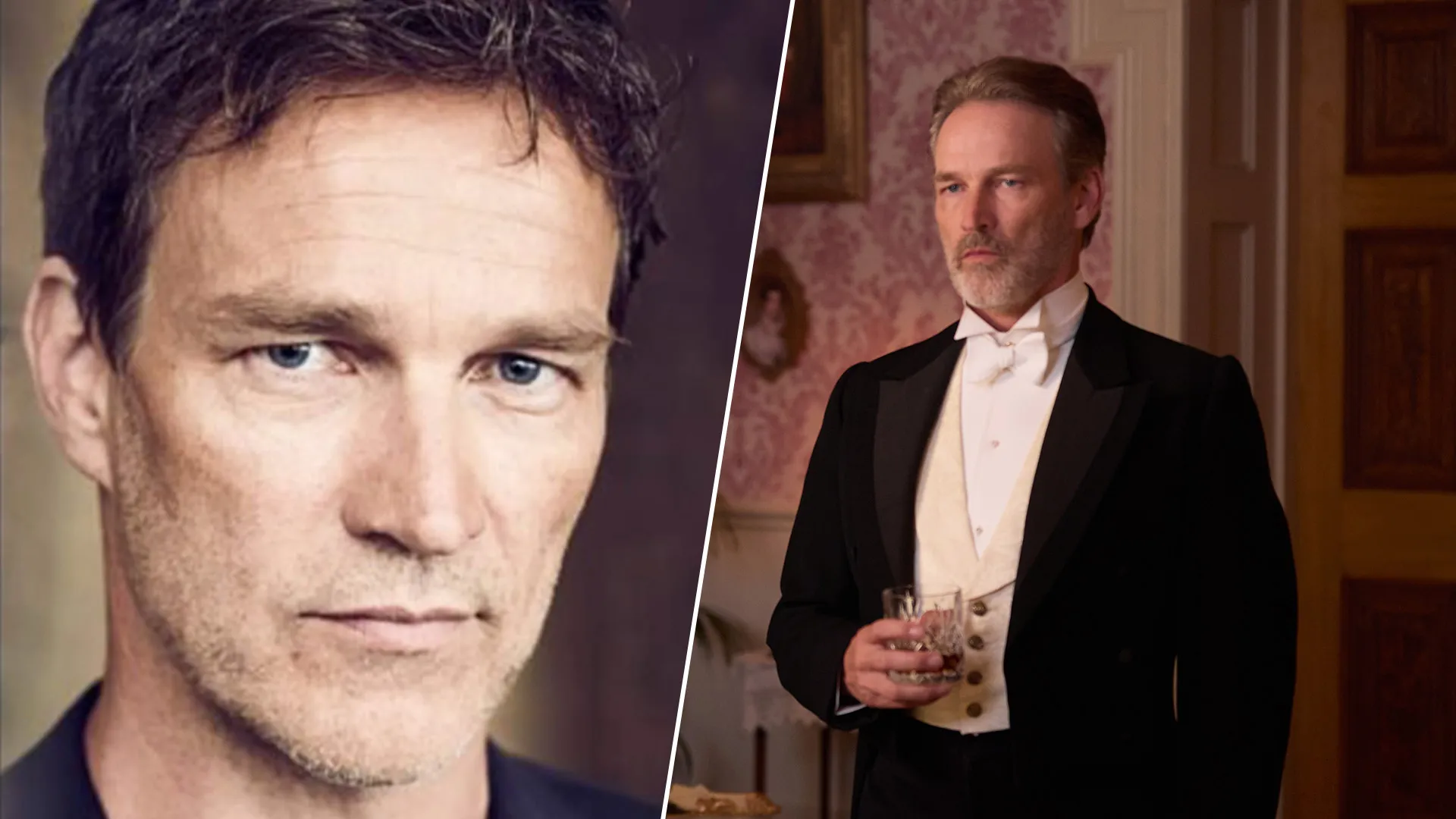 Actor Stephen Moyer (left) and in his role as Jolyon Forsyte Senior in The Forsytes, a period drama from PBS MASTERPIECE.