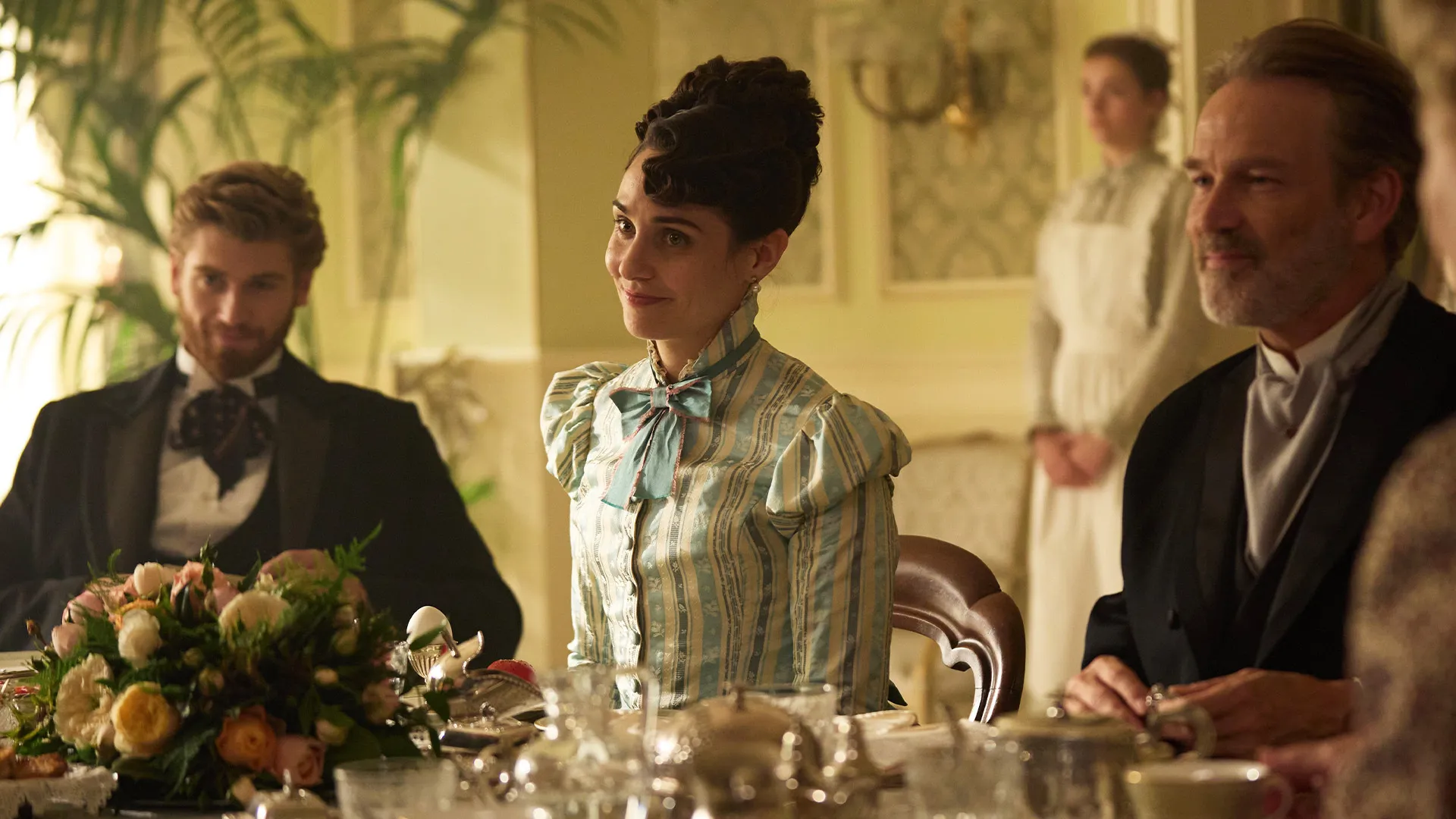 Danny Griffin, Tuppence Middleton and Stephen Moyer in The Forsytes