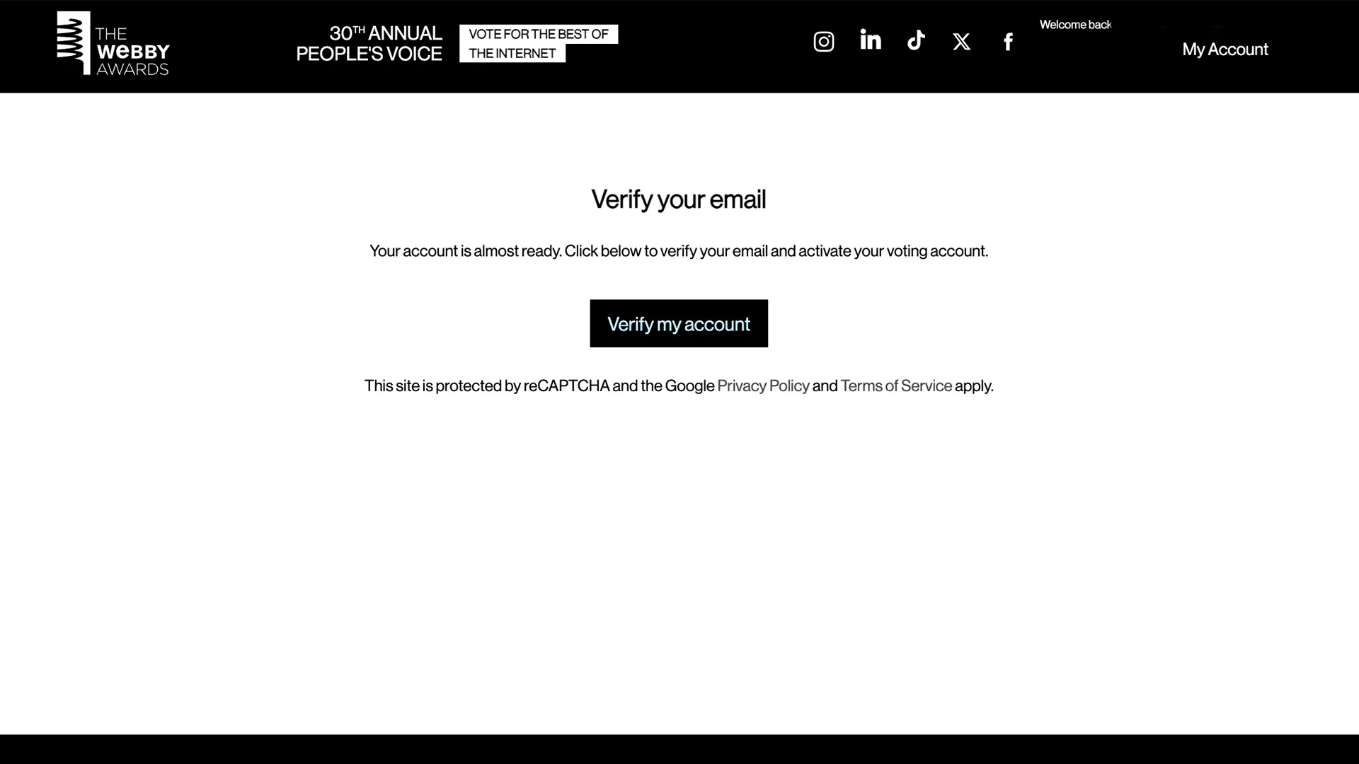 Verify your email account to vote in the Webby Awards