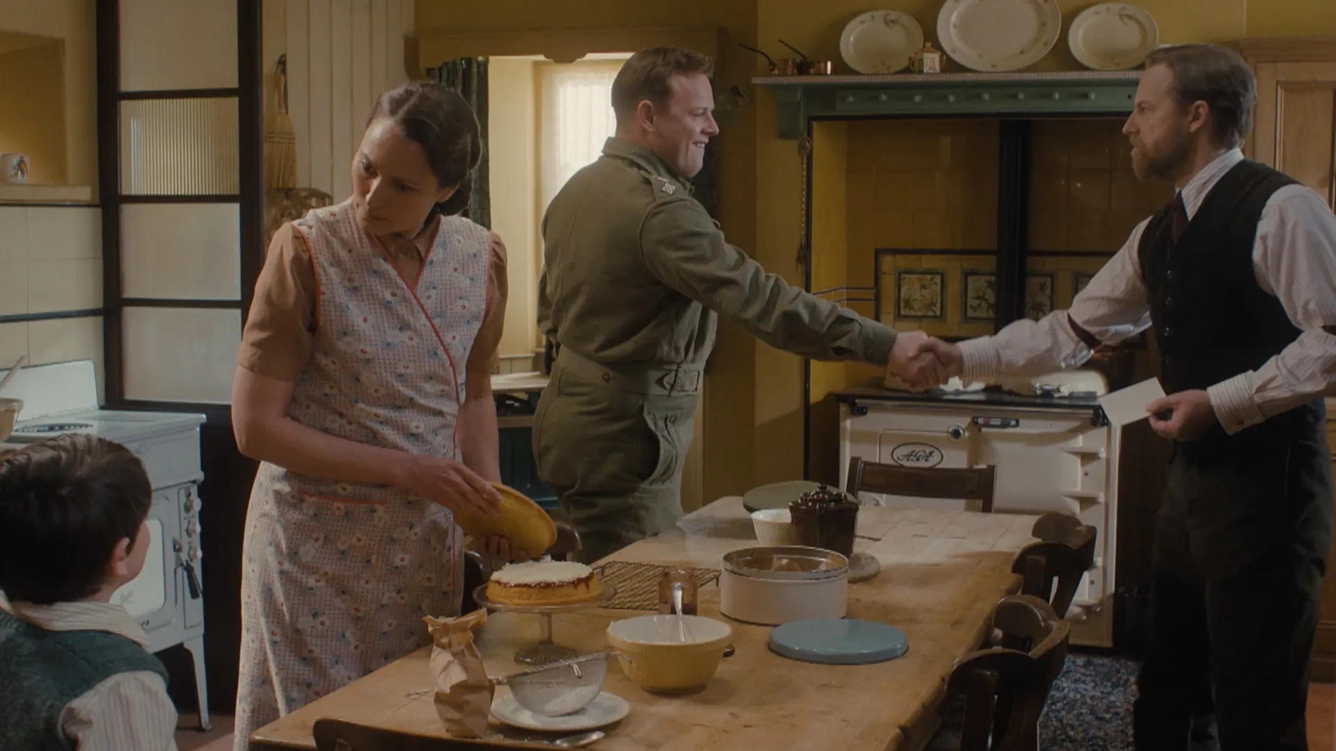 Anna Madeley as Mrs. Hall, Callum Woodhouse as Tristan Farnon and Samuel West as Siegfried Farnon in All Creatures Great and Small Season 6, Episode 6 on MASTERPIECE on PBS.