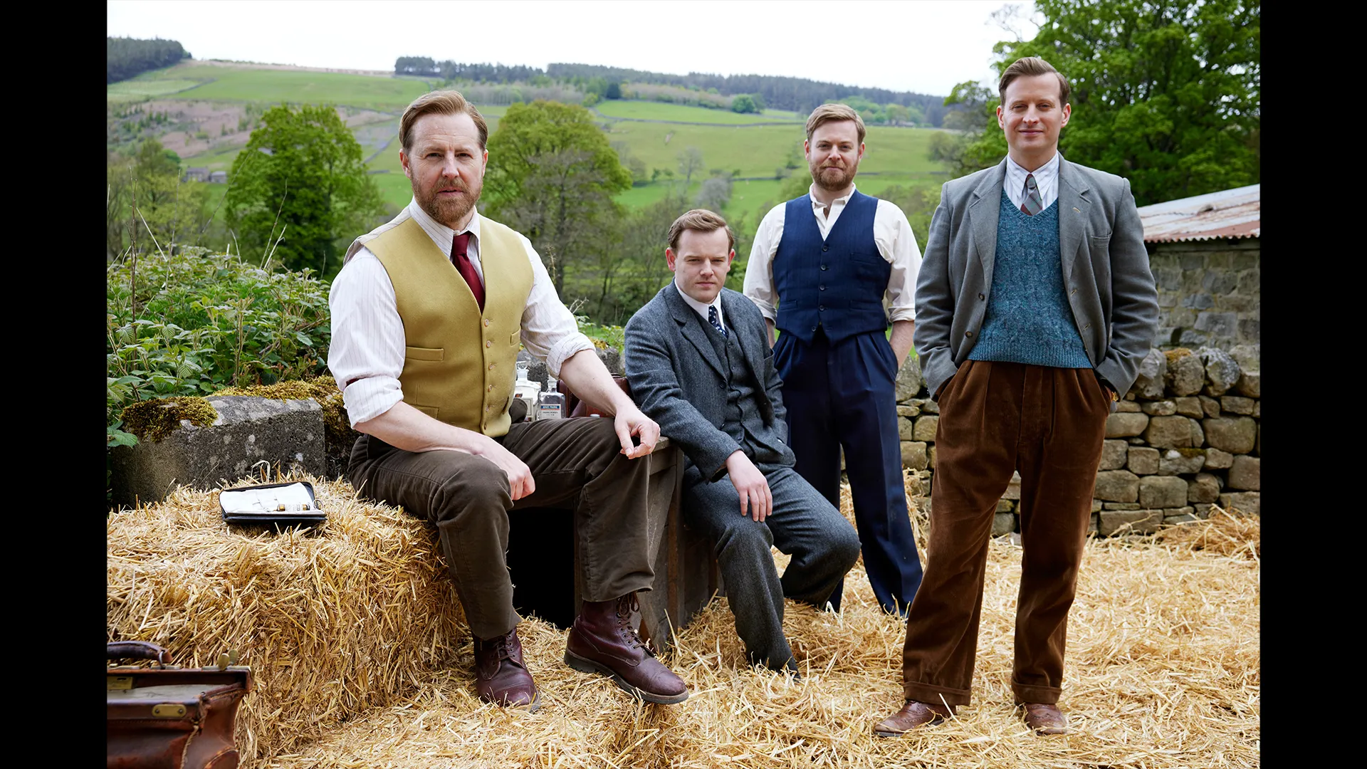 Samuel West, Callum Woodhouse, Caolan McCarthy and Nicholas Ralph in All Creatures Great and Small Season 7 on MASTERPIECE on PBS.