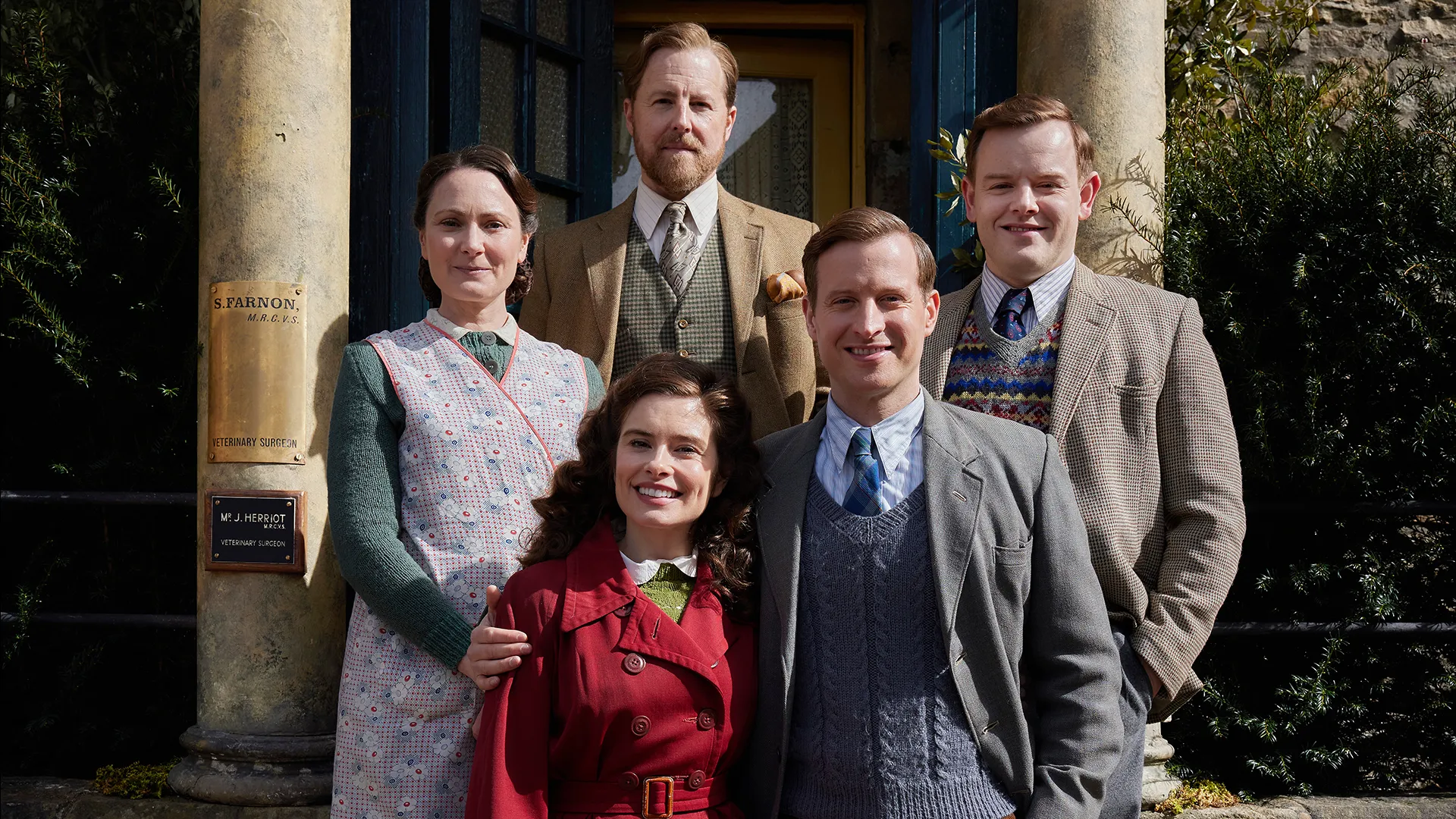 Anna Madeley, Samuel West, Callum Woodhouse, Rachel Shenton and Nicholas Ralph in All Creatures Great and Small Season 7 on MASTERPIECE on PBS.