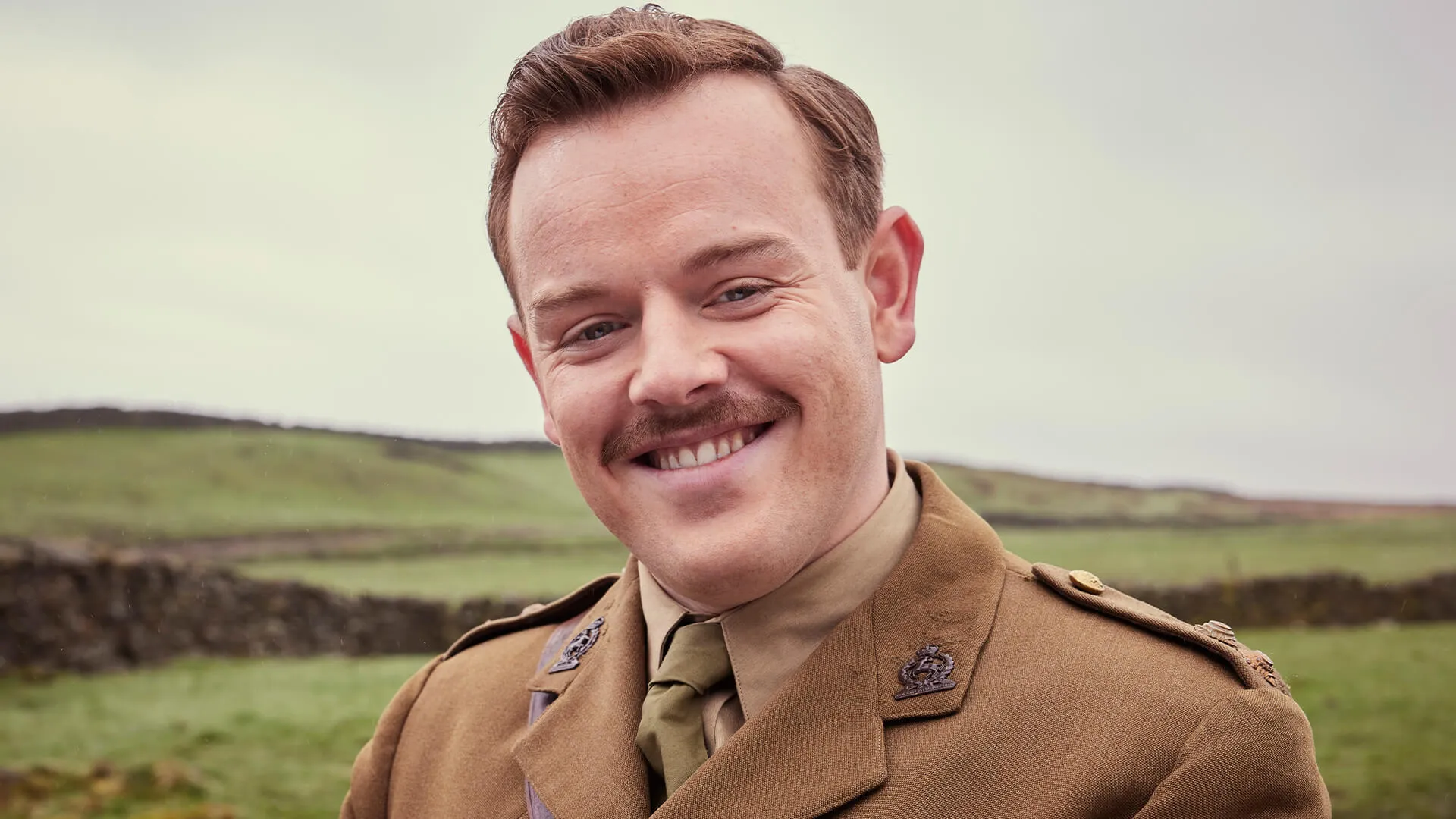 Actor Callum Woodhouse in costume as Tristan Farnon, back from service in the Royal Army Veterinary Corps in a scene from All Creatures Great and Small Season 5 on MASTERPIECE on PBS.