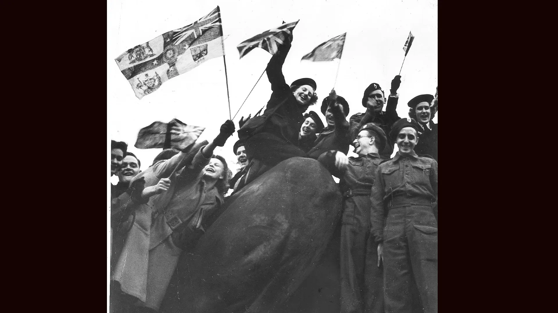 VE Day celebrations in Trafalgar Square London 1945 at the end of WW2 in Europe.