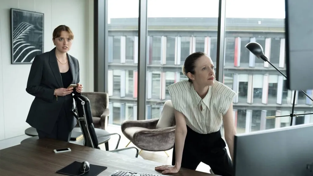 Aimee Lou Wood as Maya and Andrea Riseborough as Alice in Alice & Jack