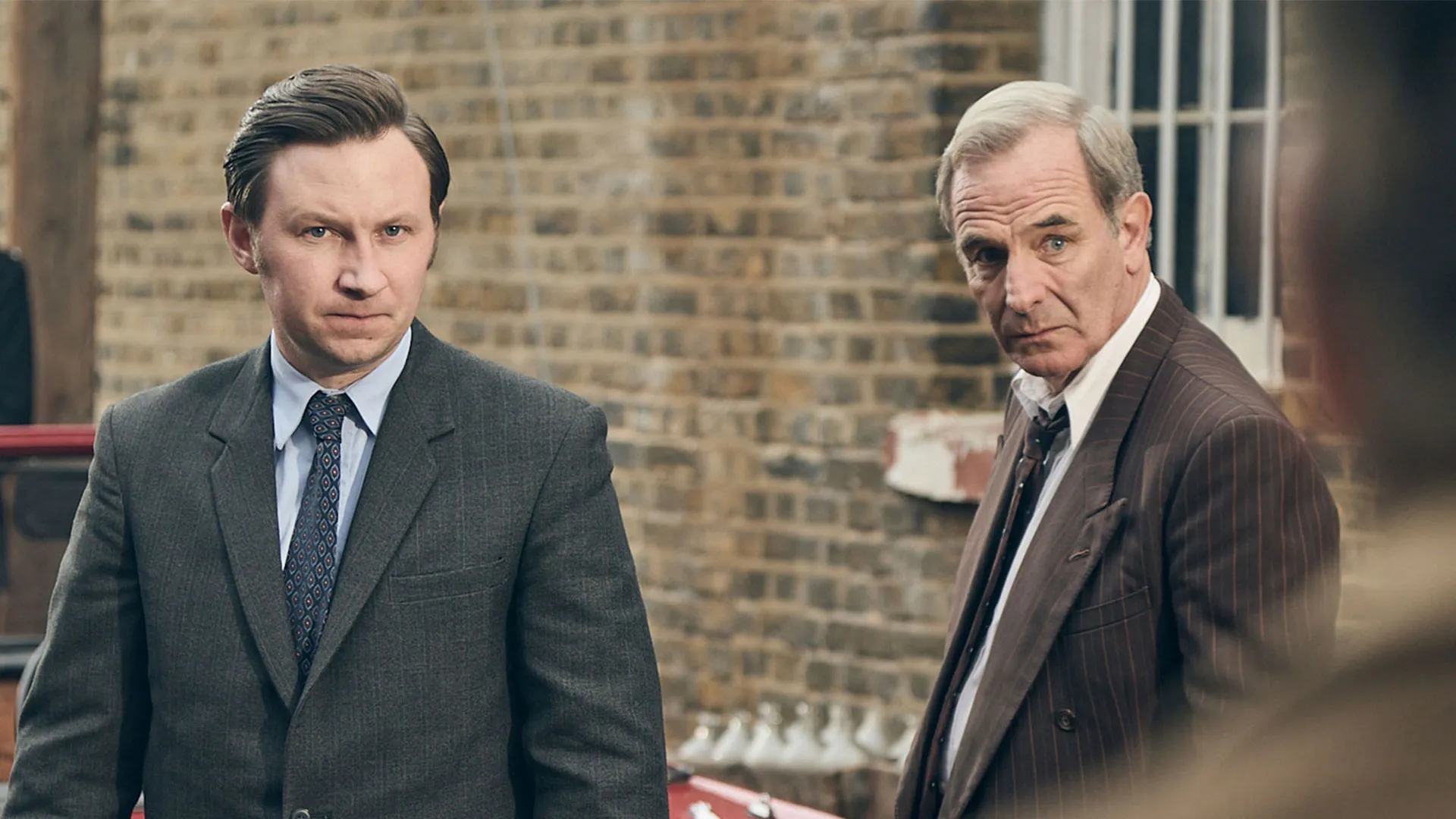 Bradley Hall as Larry and Robson Green as Geordie in Grantchester Season 11