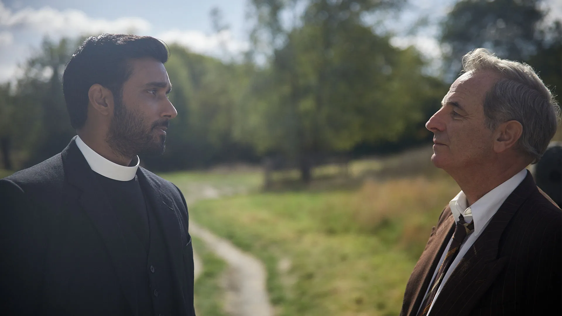 Rishi Nair as Alphy and Robson Green as Geordie in Grantchester Season 11