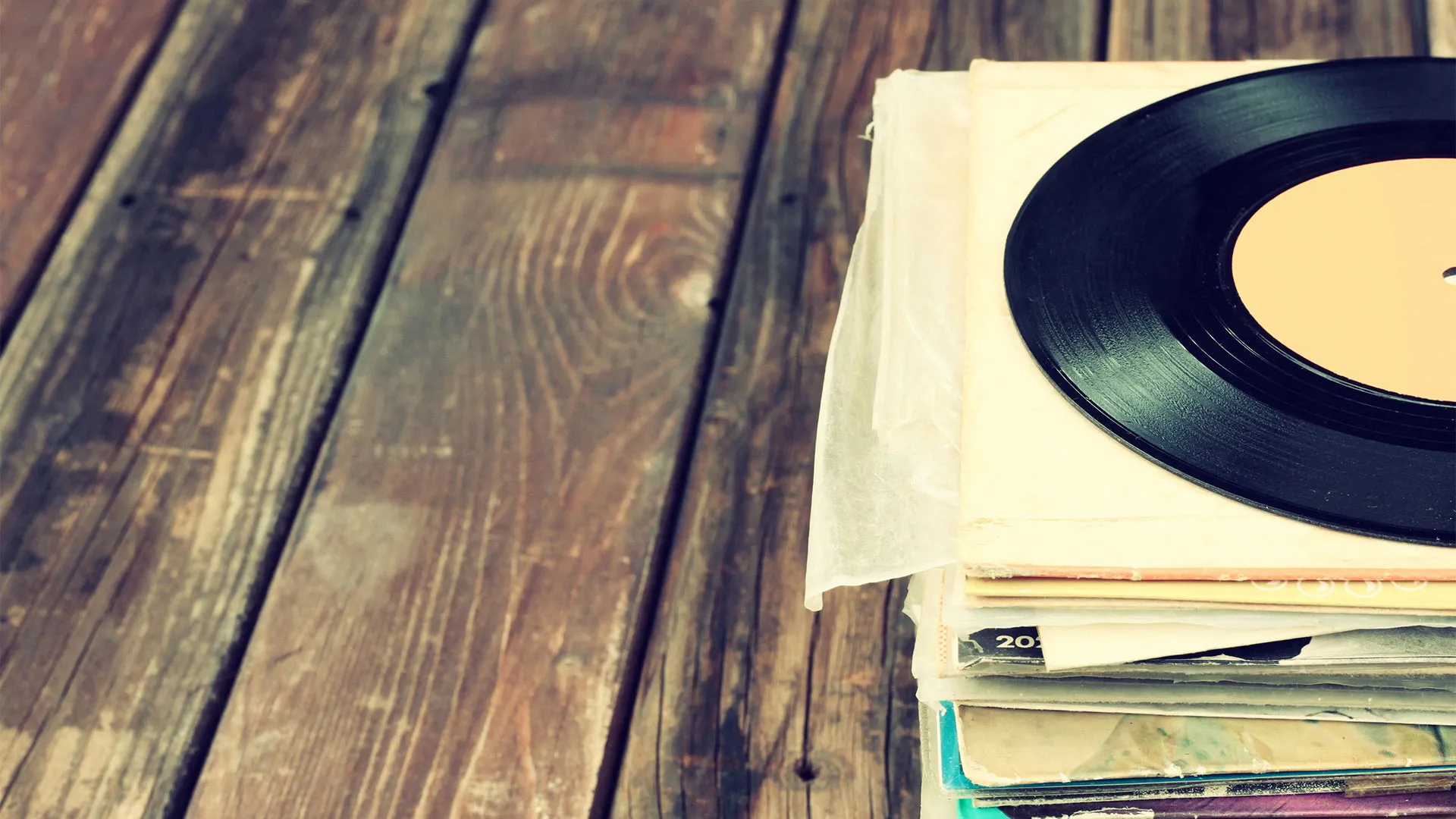 Stack of vinyl albums