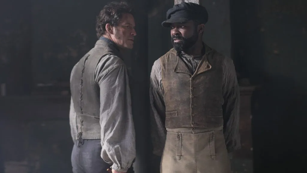 Dominic West and David Oyelowo face off as Jean Valjean and Javert