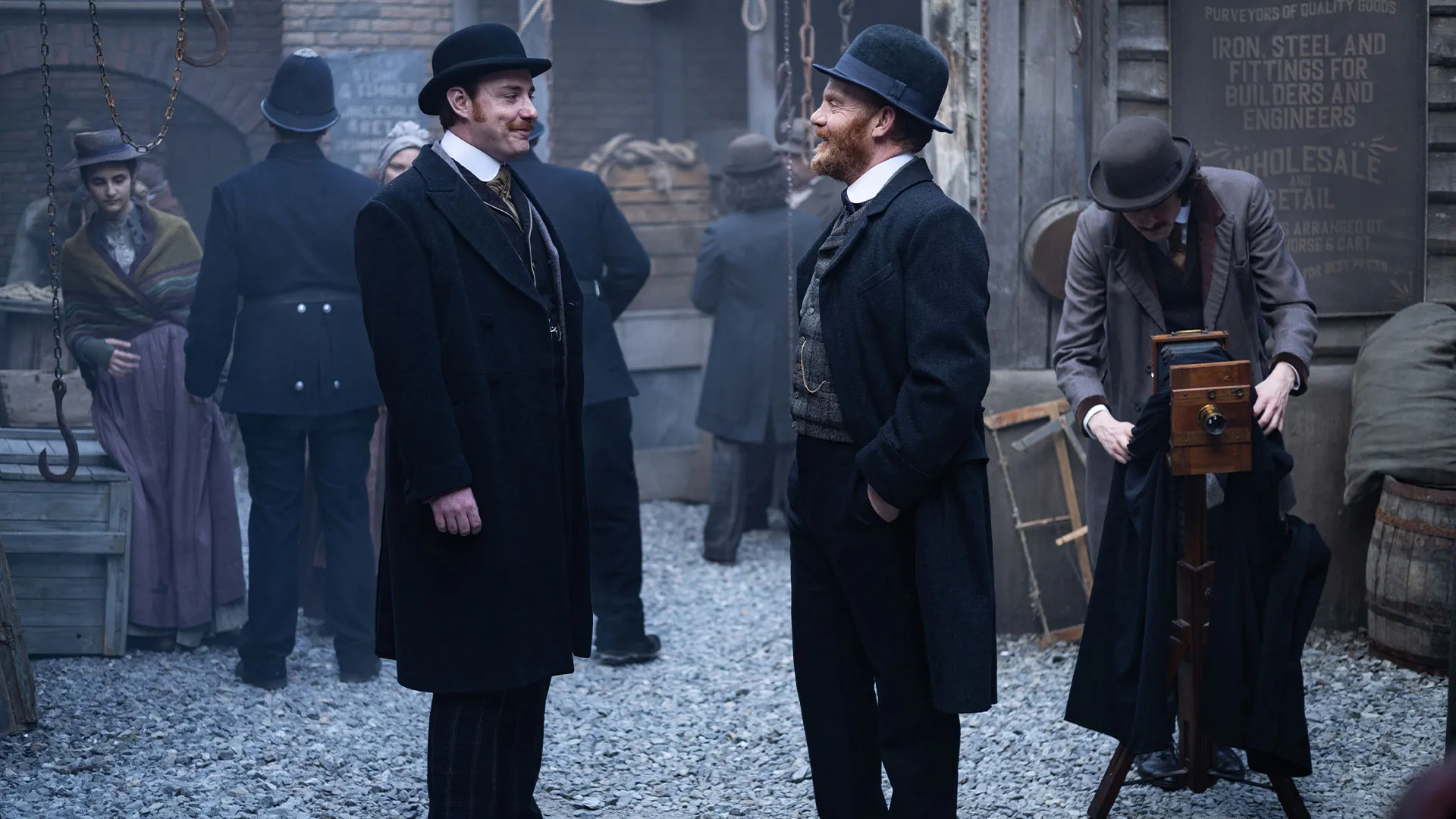 Evan McCabe as Fitzroy; Tim Chipping as Phelps in Miss Scarlet Season 7