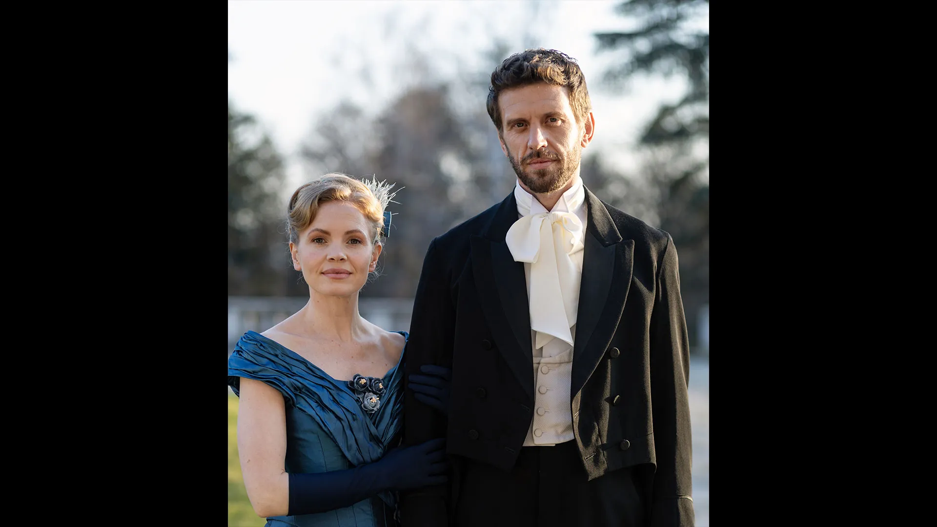 Kate Phillips as Eliza Scarlet and Tom Durant-Pritchard as Alexander Blake in Miss Scarlet Season 7