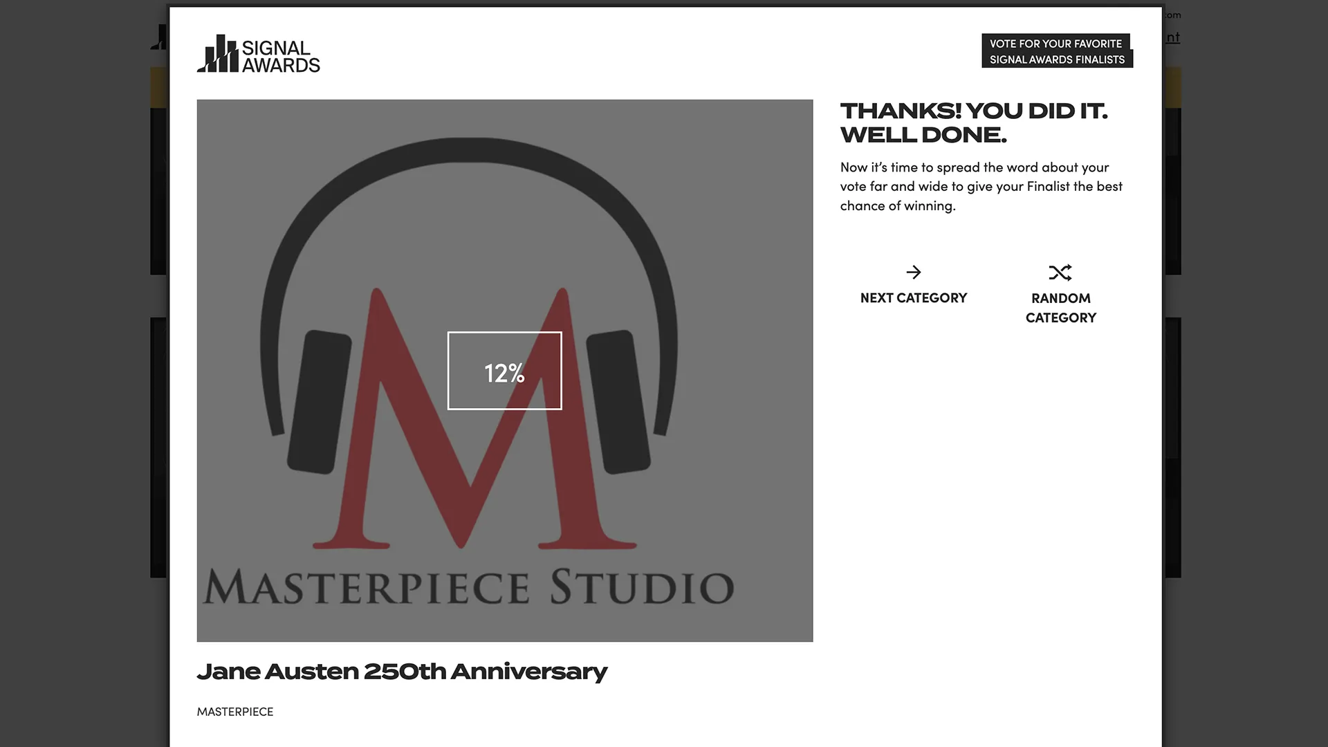 Vote for MASTERPIECE Studio in the Signal Awards.