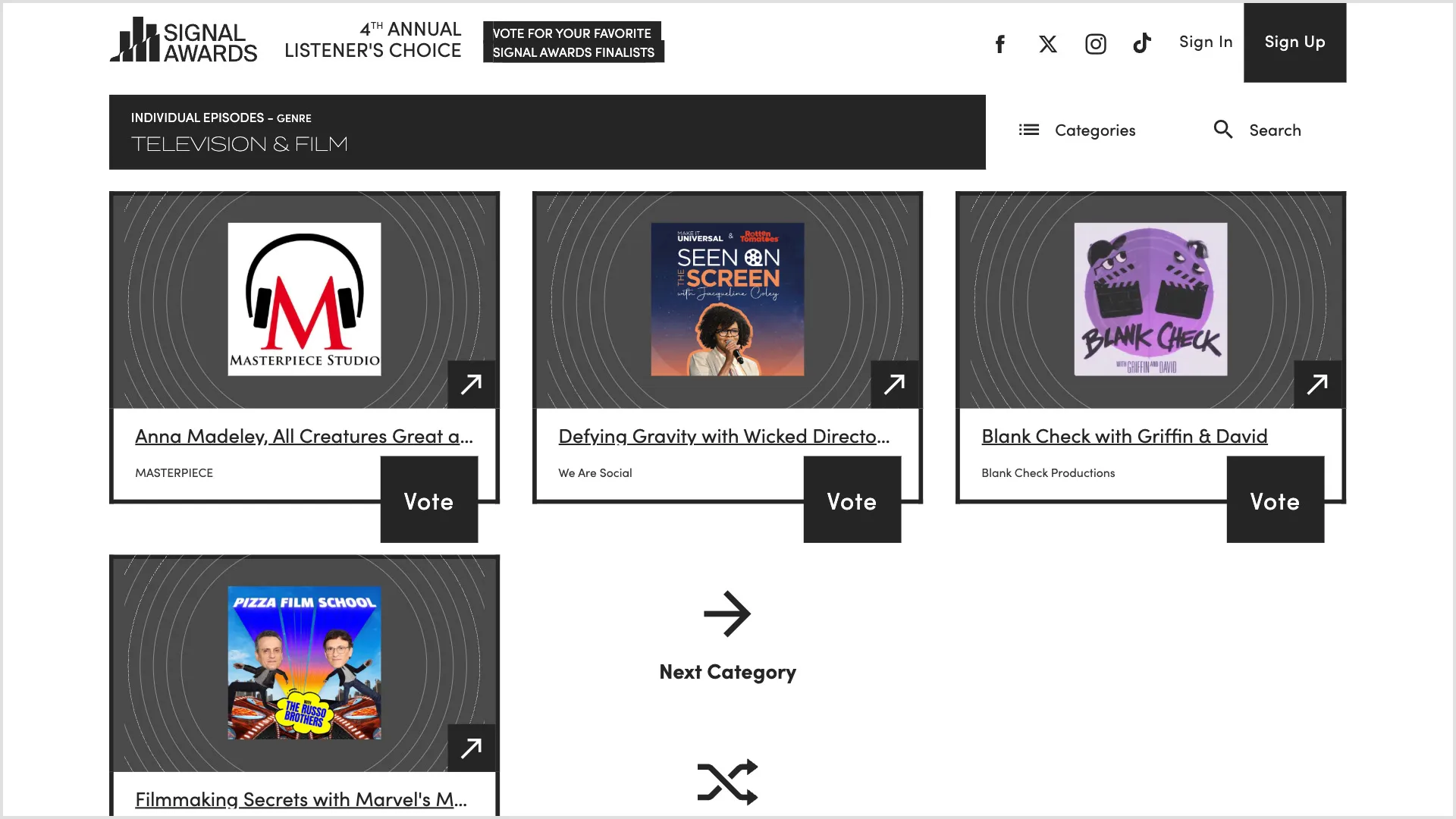 Signal Awards Television Category Vote