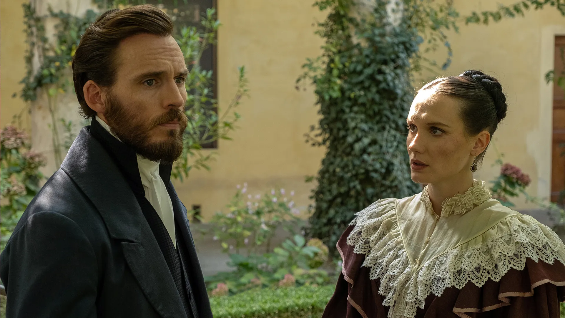 Sam Claflin as Edmond Dantes and Ana Girardot as Mercedes in The Count of Monte Cristo on MASTERPIECE on PBS.