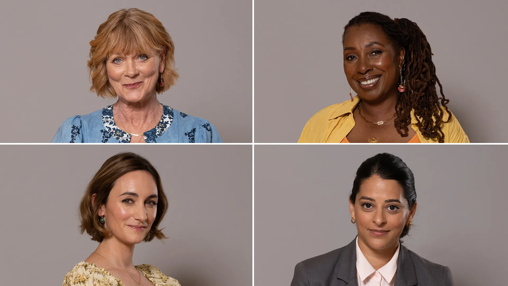 Samantha Bond, Cara Horgan, Jo Martin and Natalie Dew, the cast of The Marlow Murder Club Season 3 on MASTERPIECE on PBS.