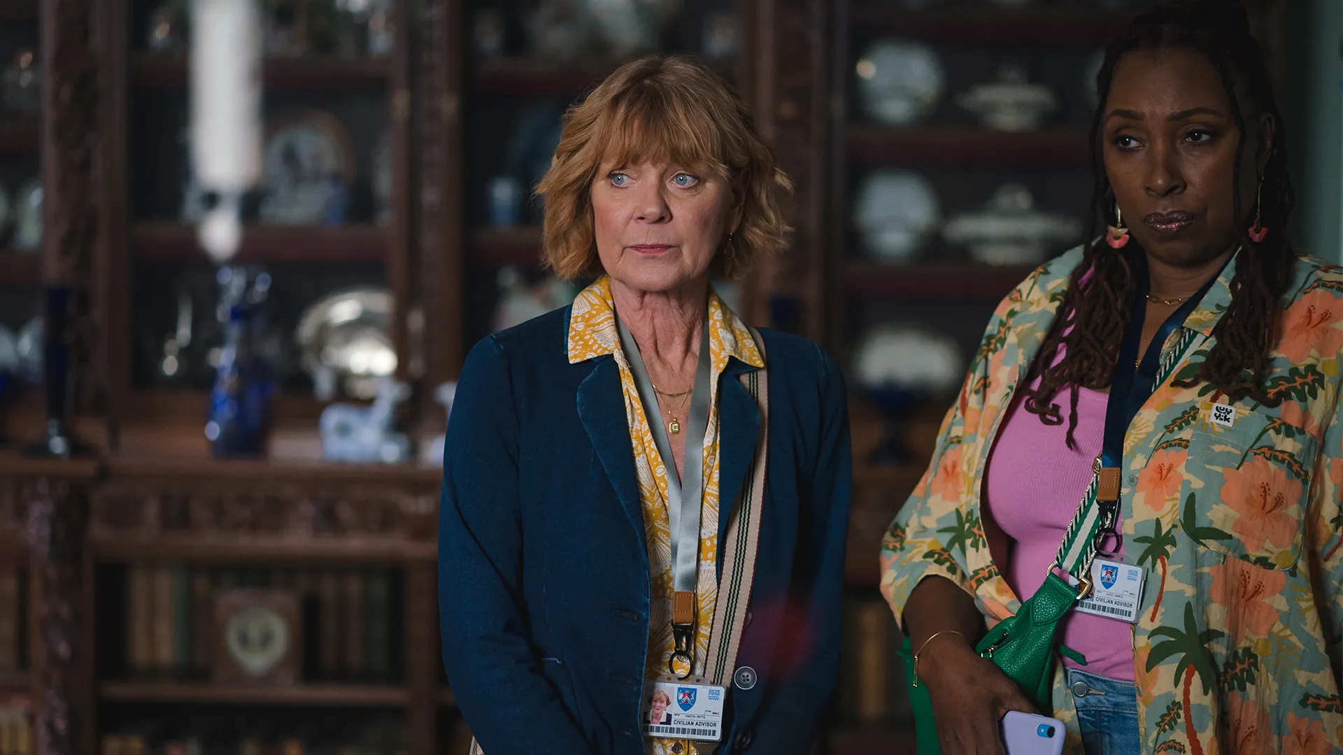 Samantha Bond and Jo Martin in The Marlow Murder Club Season 3 on MASTERPIECE on PBS.