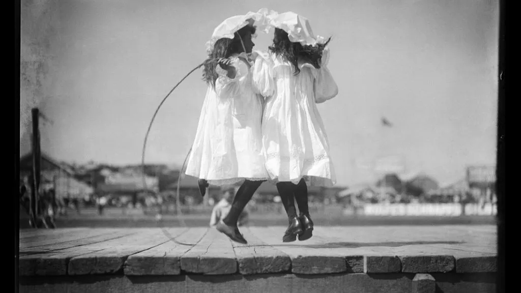 Girls skipping at an athletics carnival, taken circa 1900.