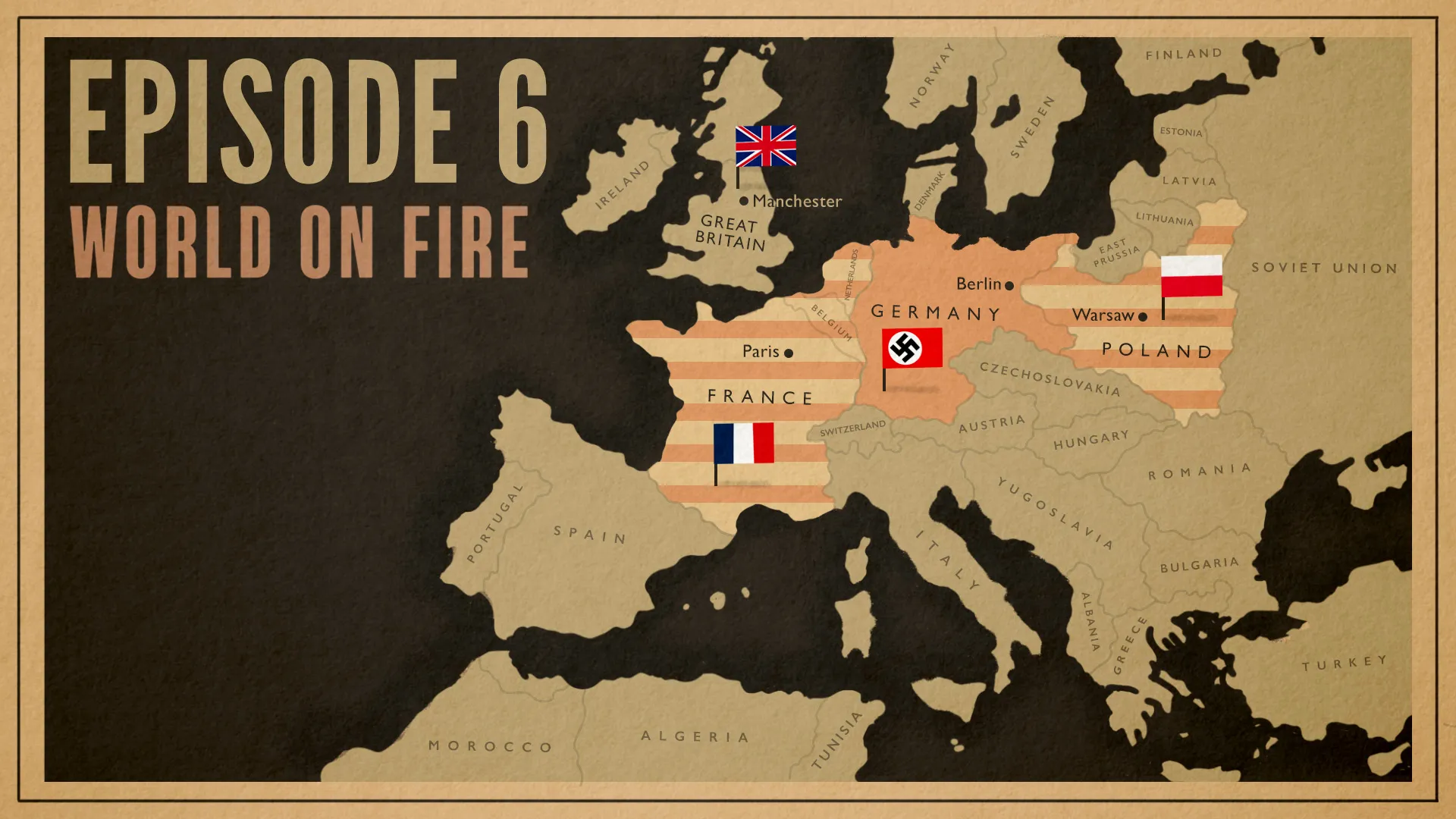 Map of Europe in June, 1940, as seen on World on Fire Episode 6 on Masterpiece on PBS