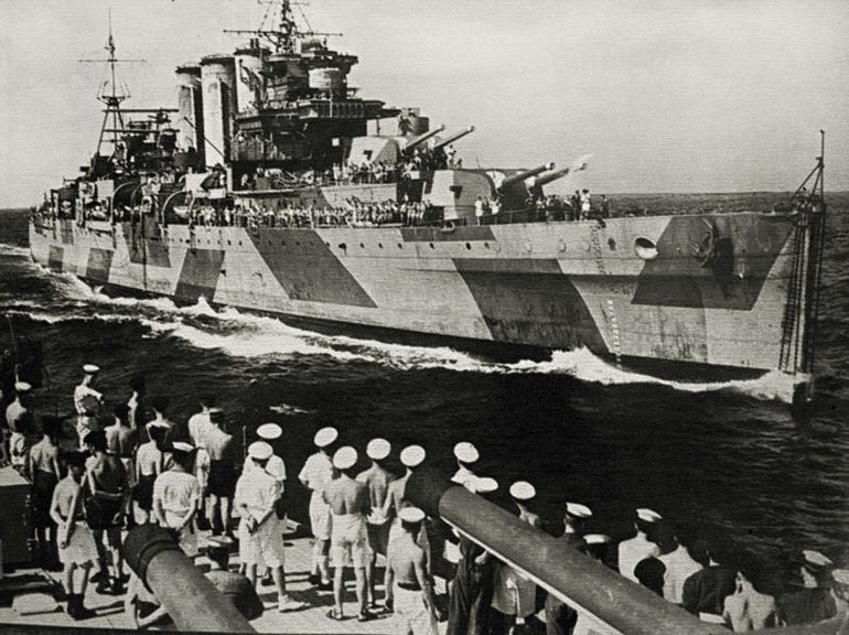 The English ship HMS Devonshire, 1940-41.