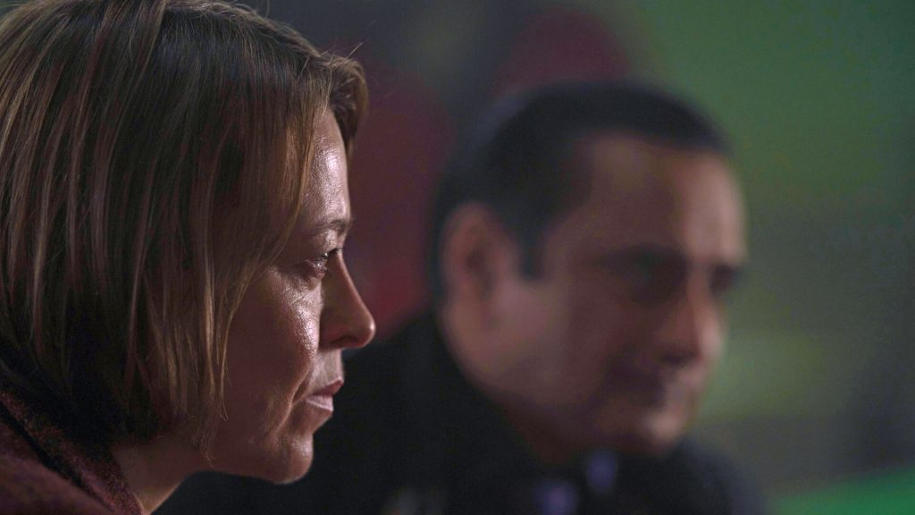 Actors Nicola Walker and Sanjeev Bhaskar in scene from Unforgotten Season 4.