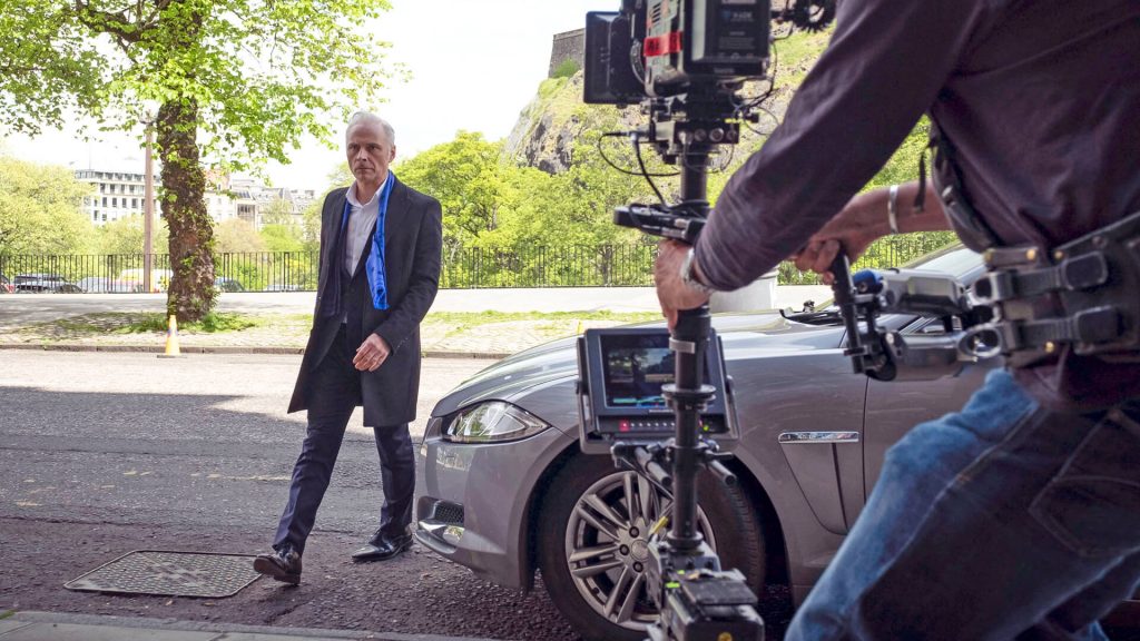 Actor Mark Bonnar behind the scenes on the set of Guilt.