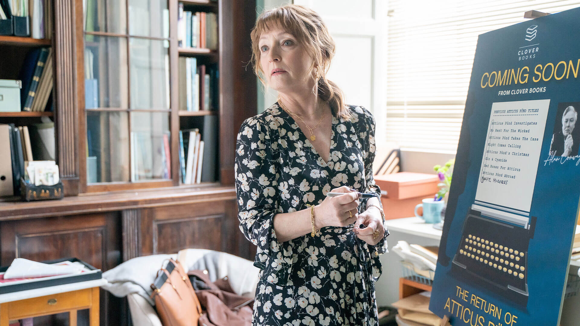 Lesley Manville in Magpie Murders on PBS MASTERPIECE