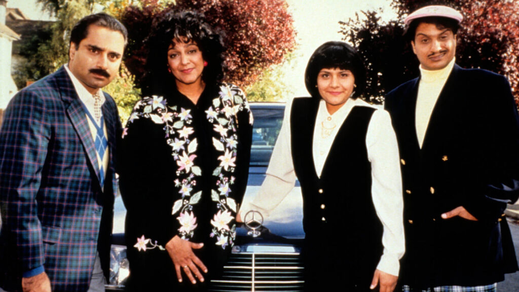 Sanjeev Bhaskar, Meera Syal, Kulvinder Ghir, and Nina Wadia in BBC series Goodness Gracious Me, 1998.