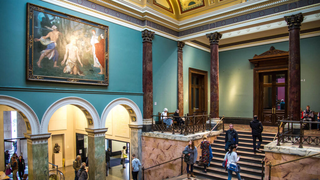 Interior at the National Portrait Gallery entrance, London.