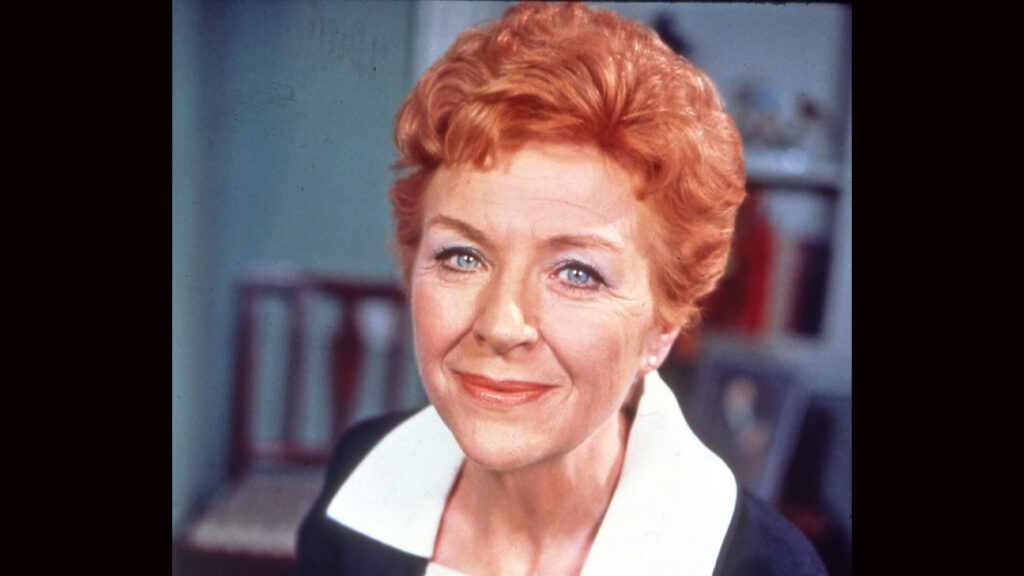 British soap opera star Noele Gordon in character as Meg Richardson on the Crossroads TV series, (1964-1988).
