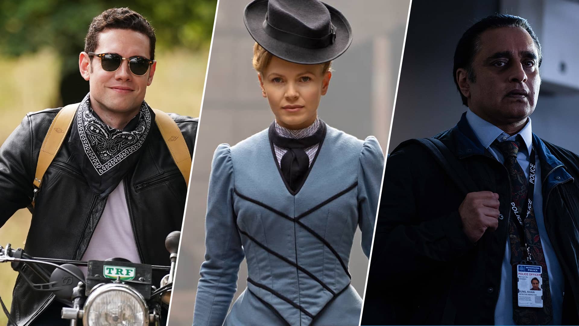 Tom Brittney in Grantchester, Kate Phillips in Miss Scarlet and The Duke, and Sanjeev Bhaskar in Unforgotten
