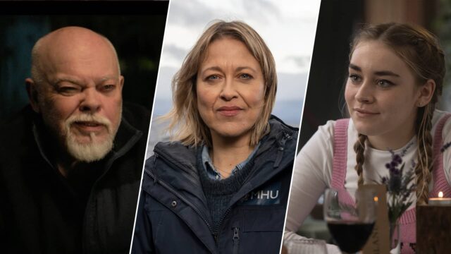 Sven Henriksen as Magnus Strandhed, Nicola Walker as Annika Strandhed, and Silvie Furneaux as Morgan Strandhed