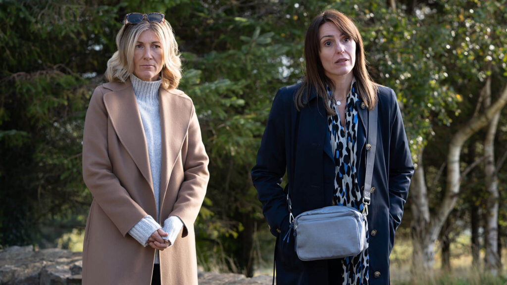 Actors Eve Best and Suranne Jones as sisters in a scene from MaryLand on PBS MASTERPIECE.