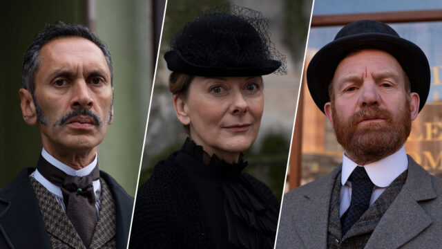 Paul Bazely as Clarence, Cathy Belton as Ivy, and Tim Chipping as DS Phelps in Miss Scarlet and The Duke Season 4