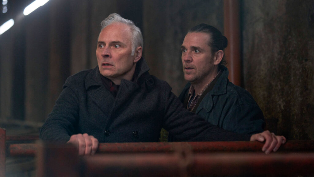 Photo of actors Mark Bonnar (left) and Jamie Sives as the McCall brothers in season 3 of Guilt on PBS MASTERPIECE.