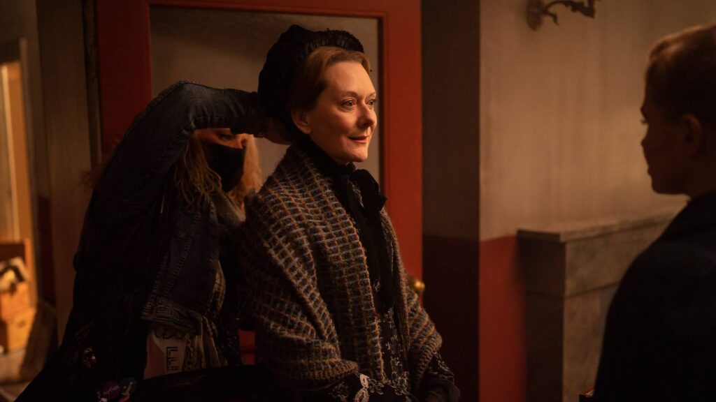 Cathy Belton behind the scenes of Miss Scarlet and The Duke Season 4