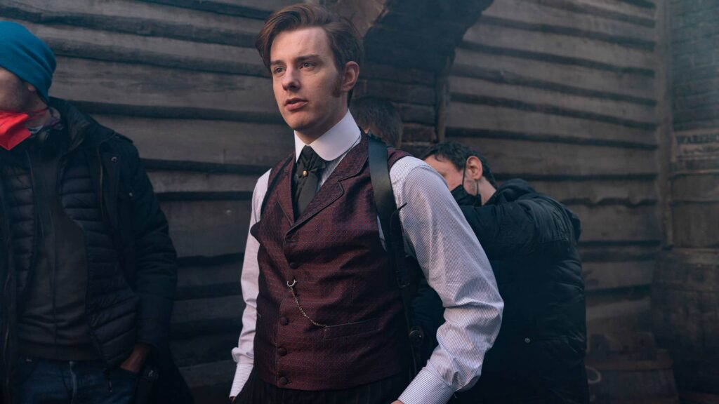 Evan McCabe behind the scenes of Miss Scarlet and The Duke Season 4