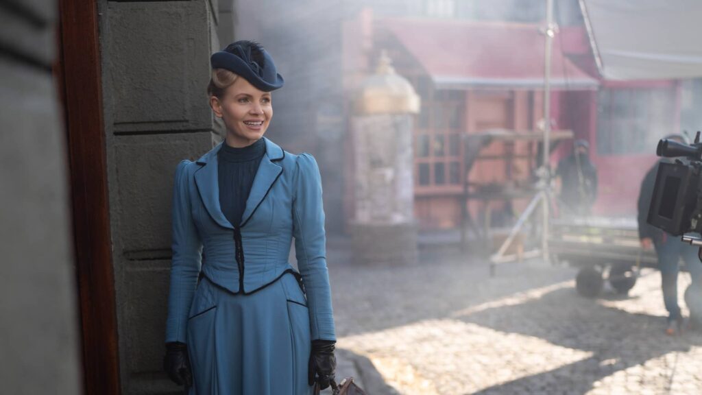 Kate Phillips outside behind the scenes of Miss Scarlet and The Duke Season 4