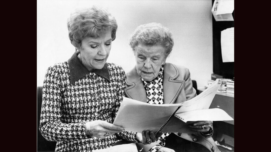 Black and white photo of UK actor Noele Gordon and her mother, Joan 