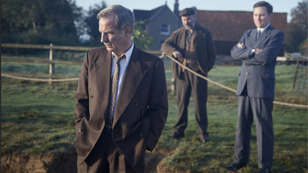 Photo of actor Robson Green as DI Geordie Keating on the set of Grantchester, which airs on PBS MASTERPIECE.