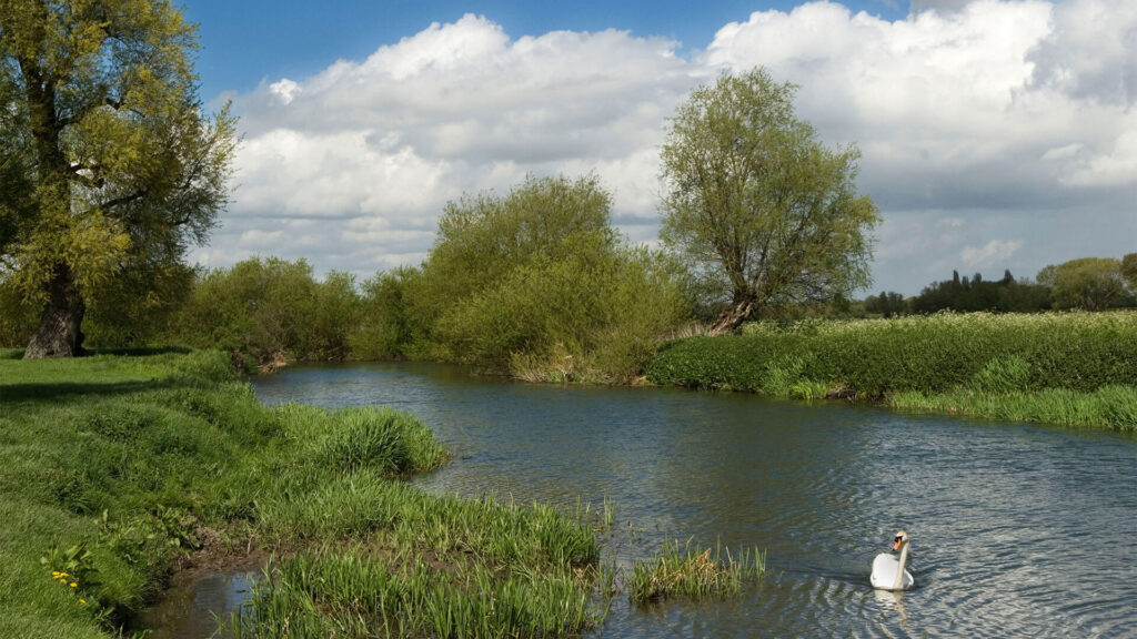 Color photo of the River Cam in Grantchester, UK.