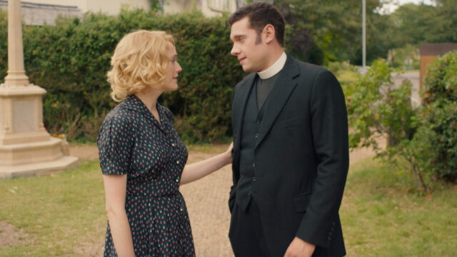 Charlotte Ritchie and Tom Brittney as Bonnie and Will in Grantchester Season 9
