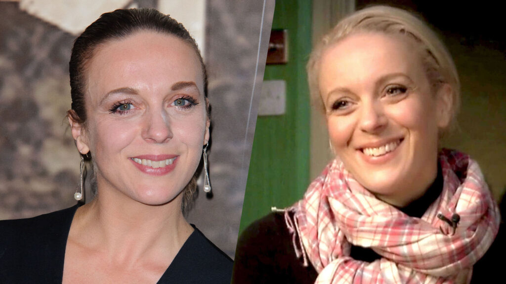 Paired color photographs of actor Amanda Abbington (left) and her character Mary Watson (right) as portrayed on Sherlock on PBS MASTERPIECE.